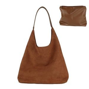 Brown Suede Tote Hobo Bag, One Size, Casual, Vintage- :P
